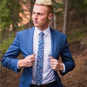 Men’s Lord Of Ties By Kishan Patel Blue Floral Necktie Skinny Tie
